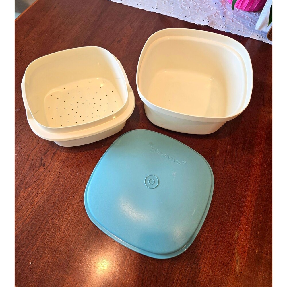 Tupperware Square Food Storage Container Set 3pc 1.5L White/Blue Lid